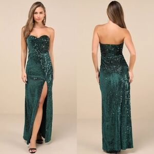 Lulus Memorable Sparkle Emerald Green Velvet Sequin Maxi Dress XS Wedding Party